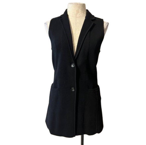 Talbots Black Sleeveless Cotton Cardigan Sweater W Pockets - Picture 1 of 4